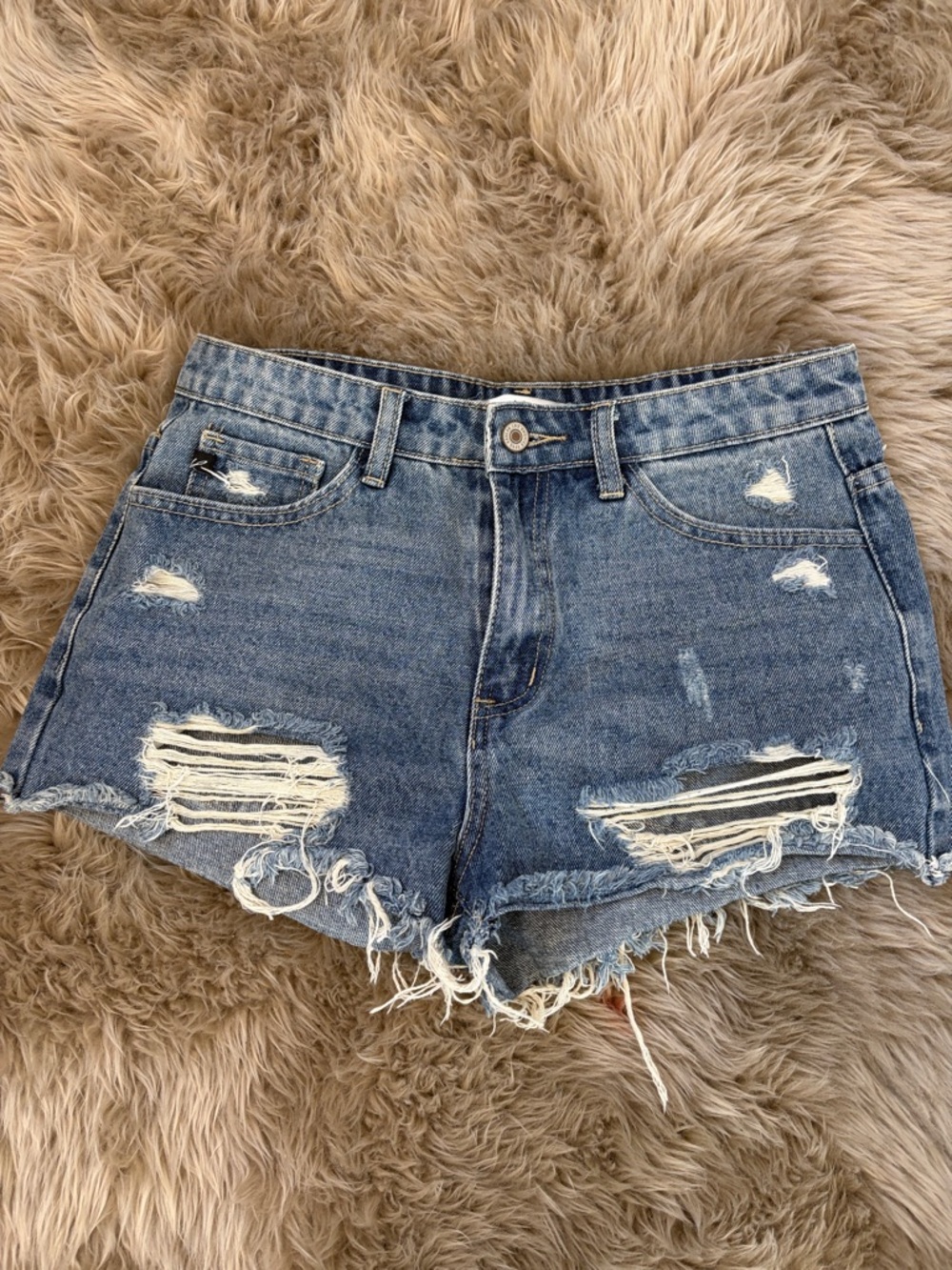Boutique Classic Distressed Denim Shorts - Blue